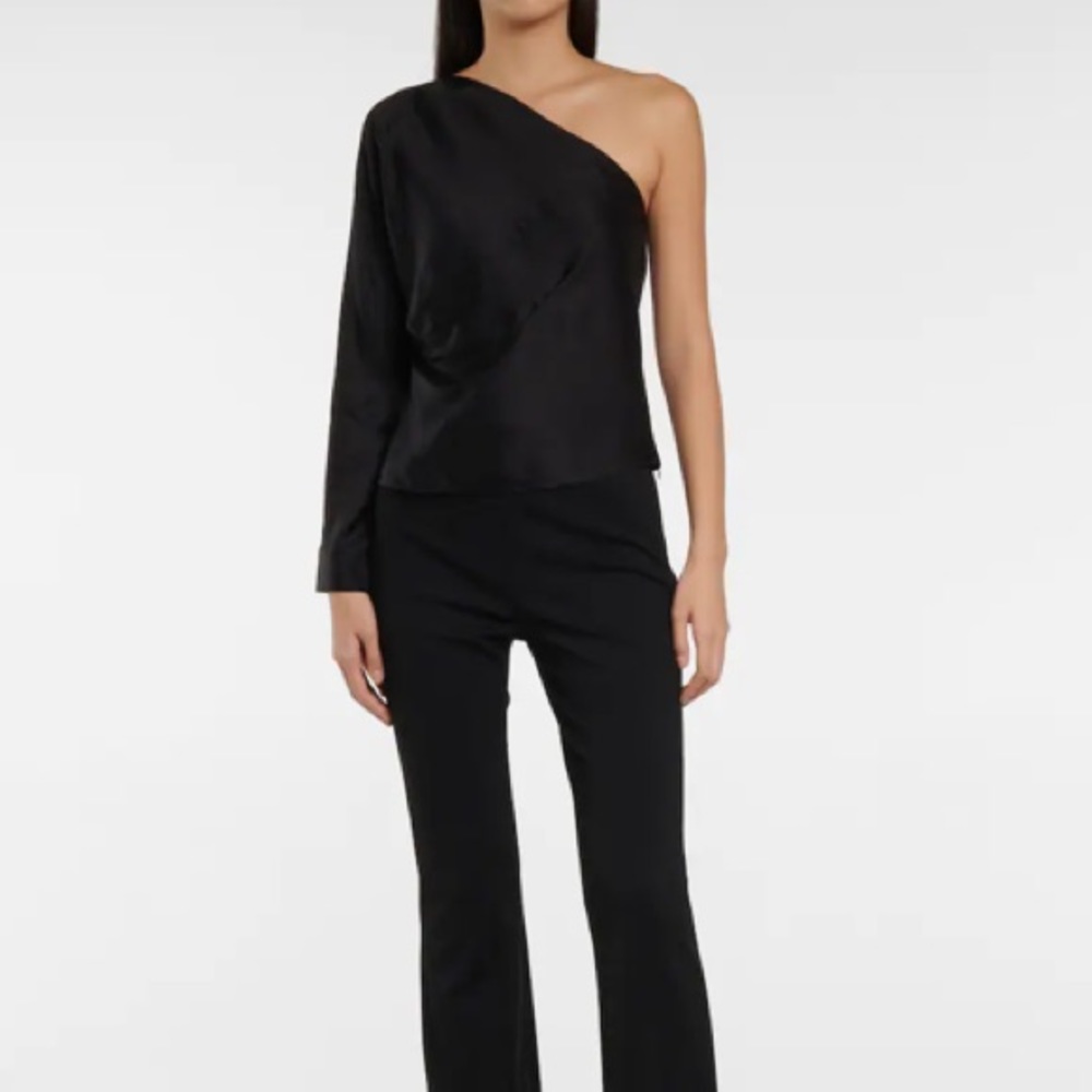 RtA black Satin Long Sleeve One Shoulder Josalyn Blouse Silky Small S Revolve